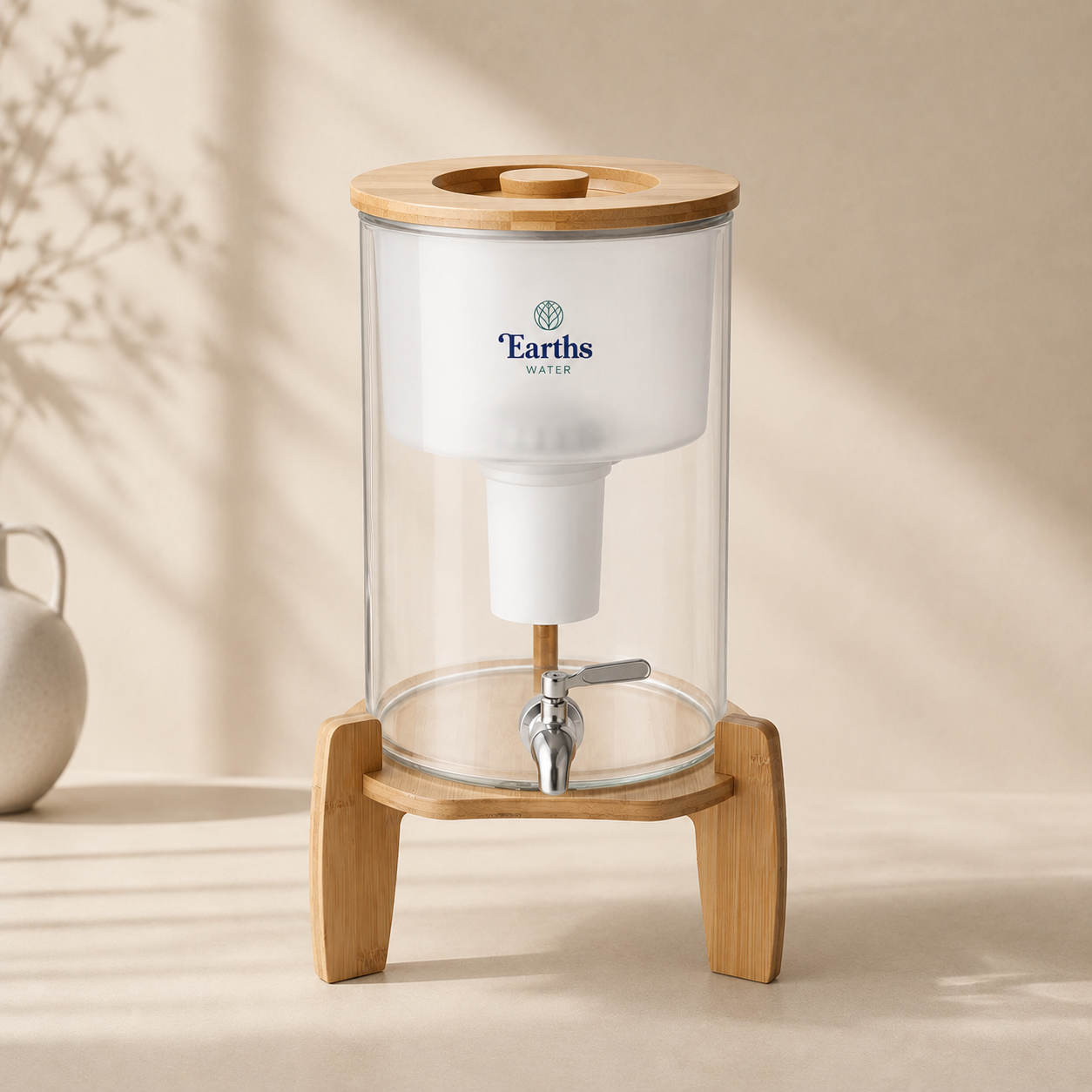 9L Glass Benchtop Water Filter - Natural Bamboo