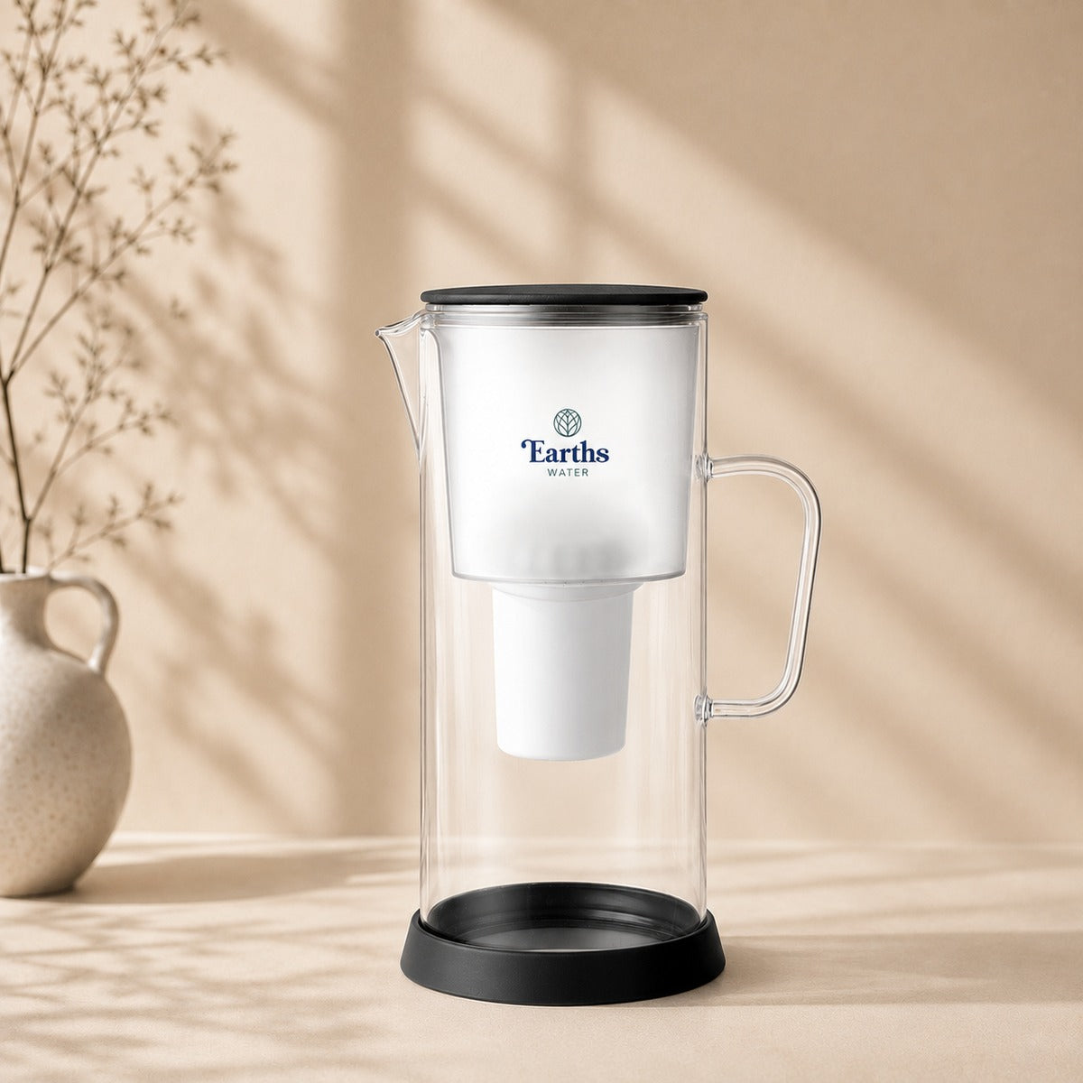 3.5L Glass Water Filter Jug Carafe - Black