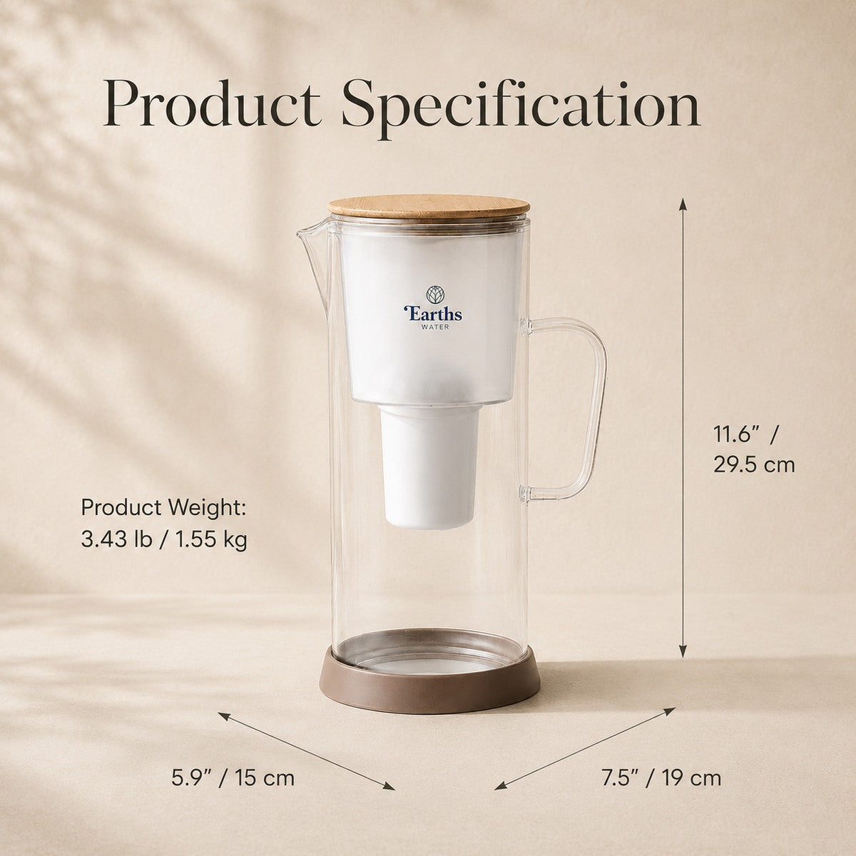 3.5L Glass Water Filter Jug Carafe - Natural