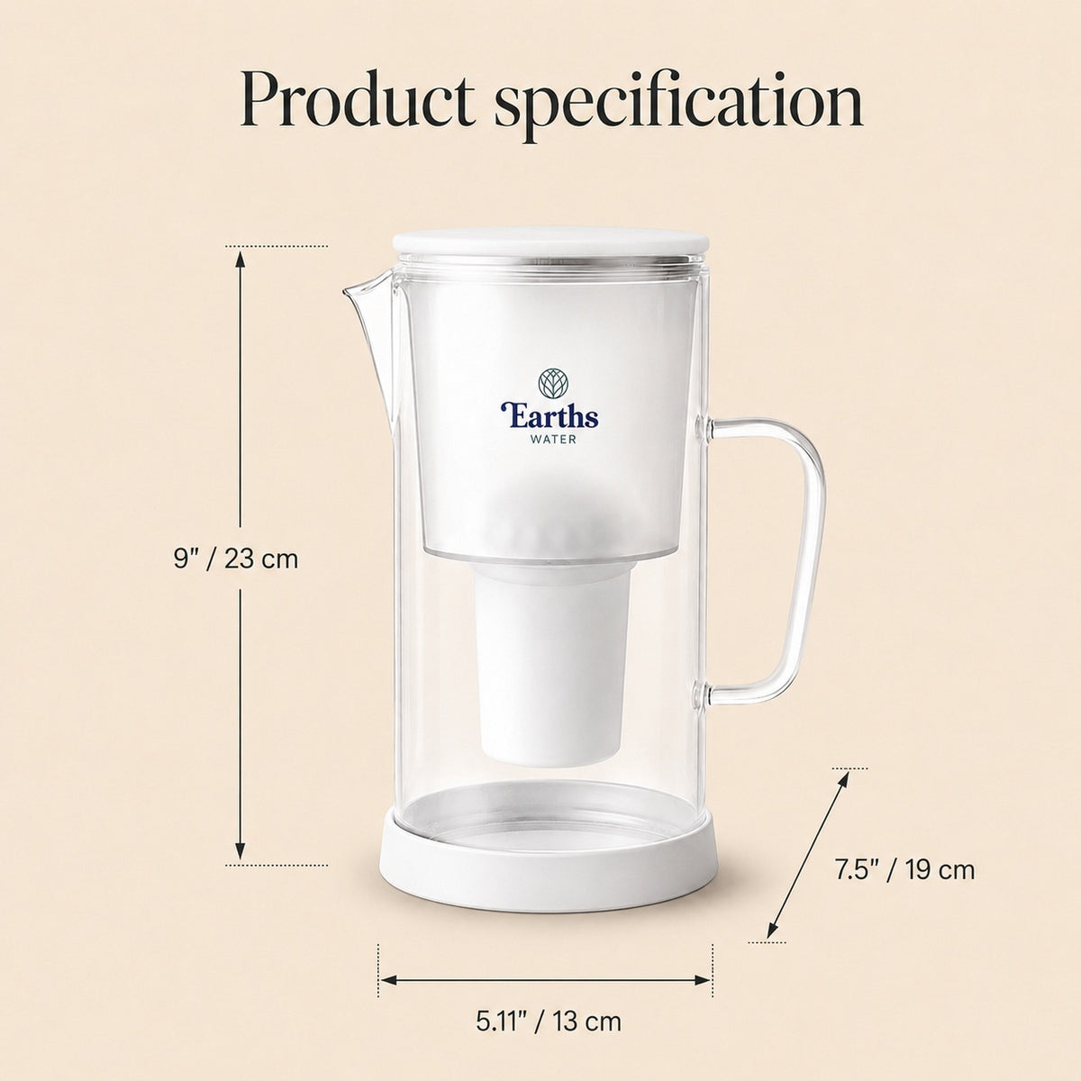 2.5L Glass Water Filter Jug Carafe - White