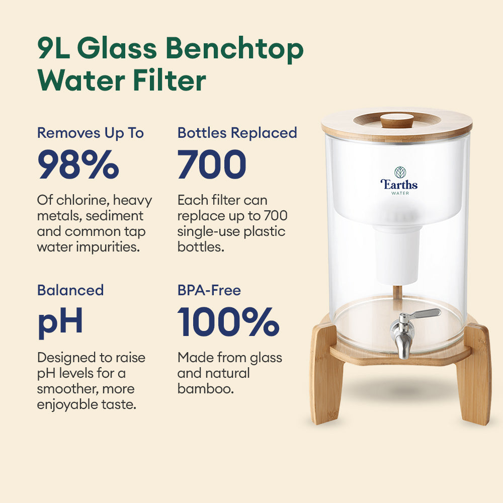 9L Glass Benchtop Alkaline Water Filter - Natural Bamboo