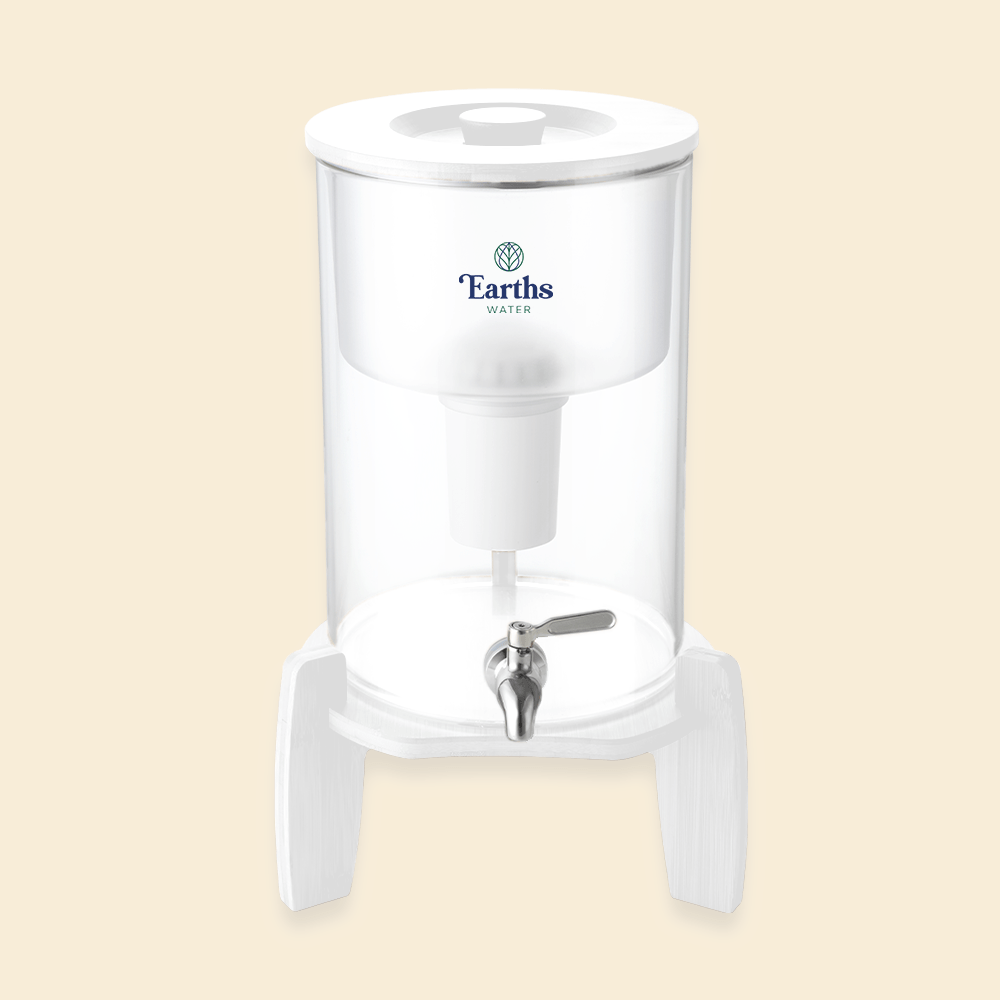 9L Glass Benchtop Alkaline Water Filter - White Bamboo