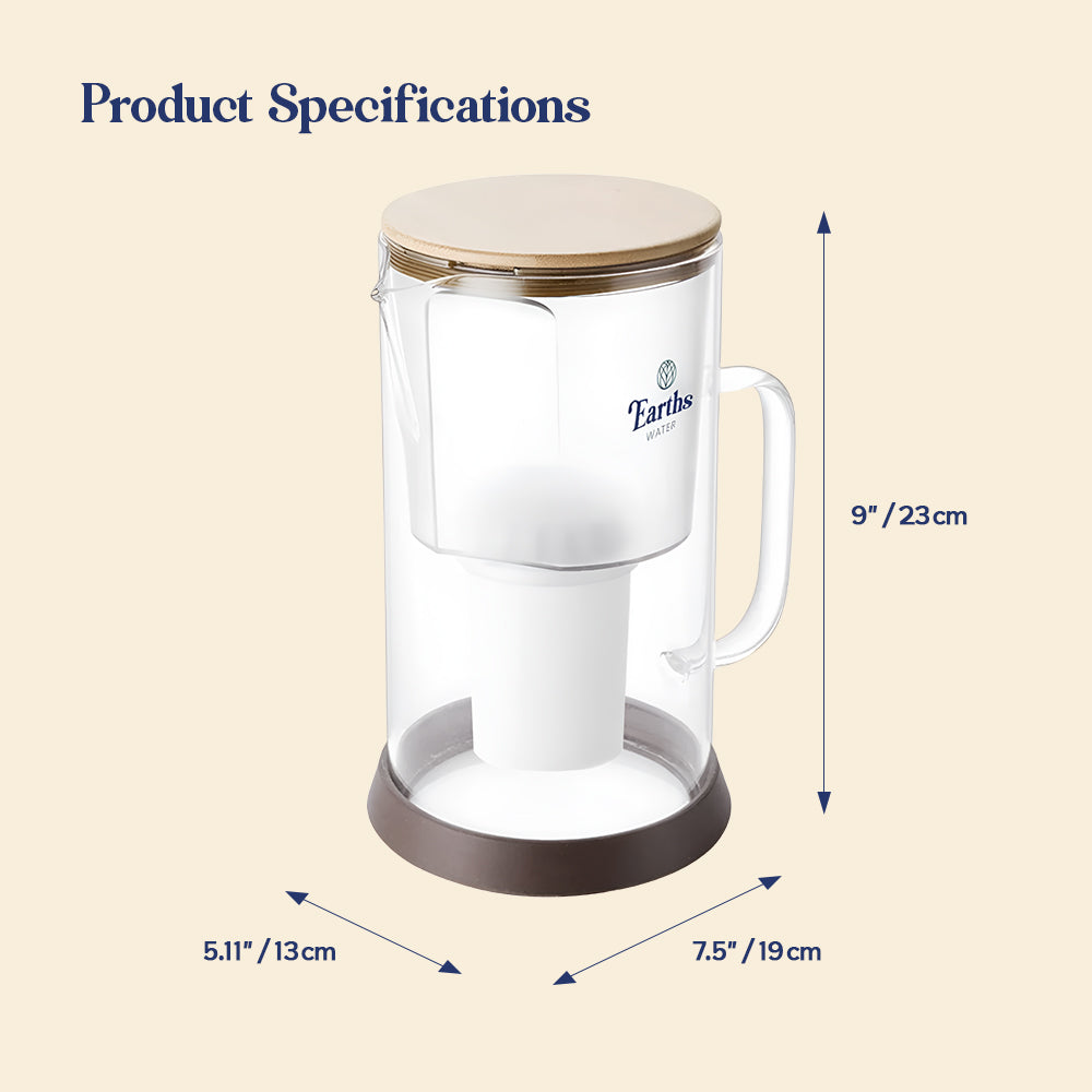 2.5L Glass Jug Carafe Alkaline Water Filter - Natural + 3 Replacement Filters [BUNDLE]