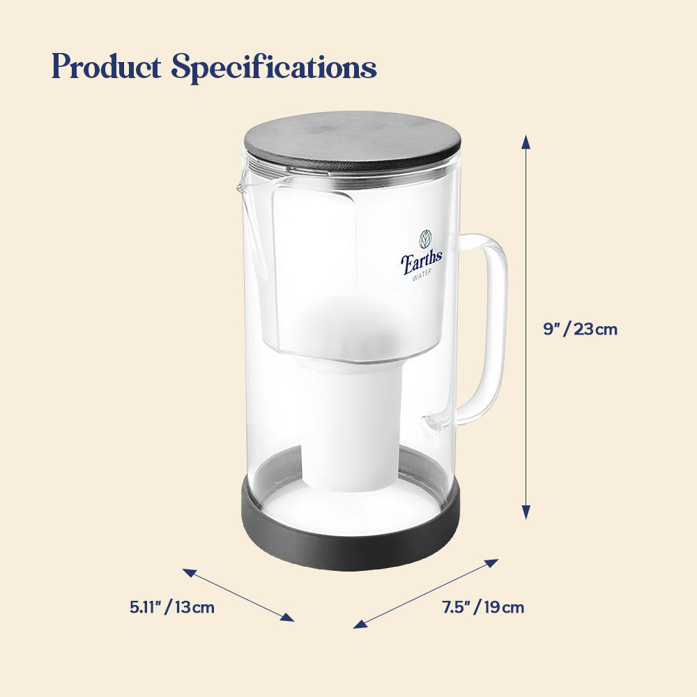 2.5L Glass Jug Carafe Alkaline Water Filter - Black