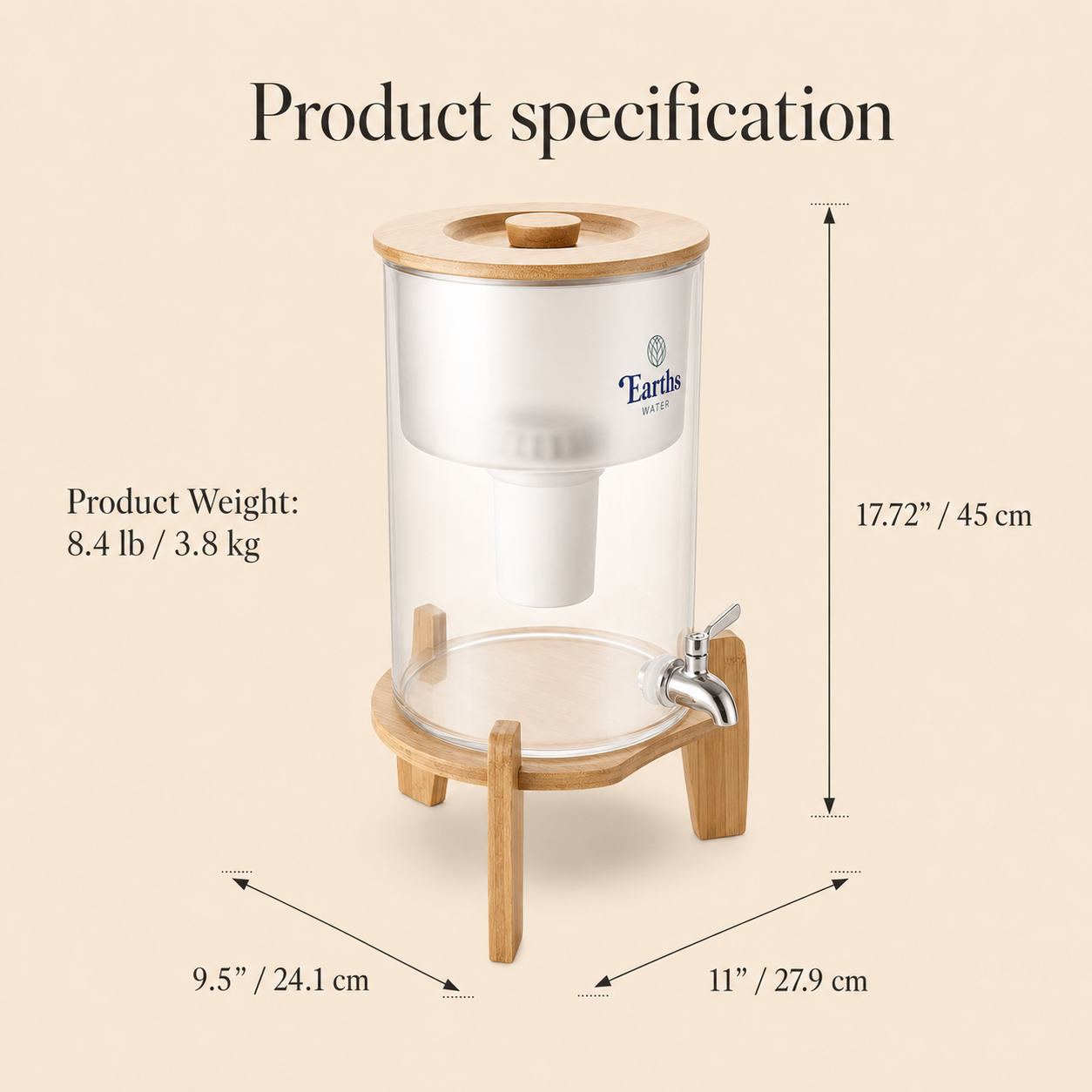 9L Glass Benchtop Water Filter - Natural Bamboo
