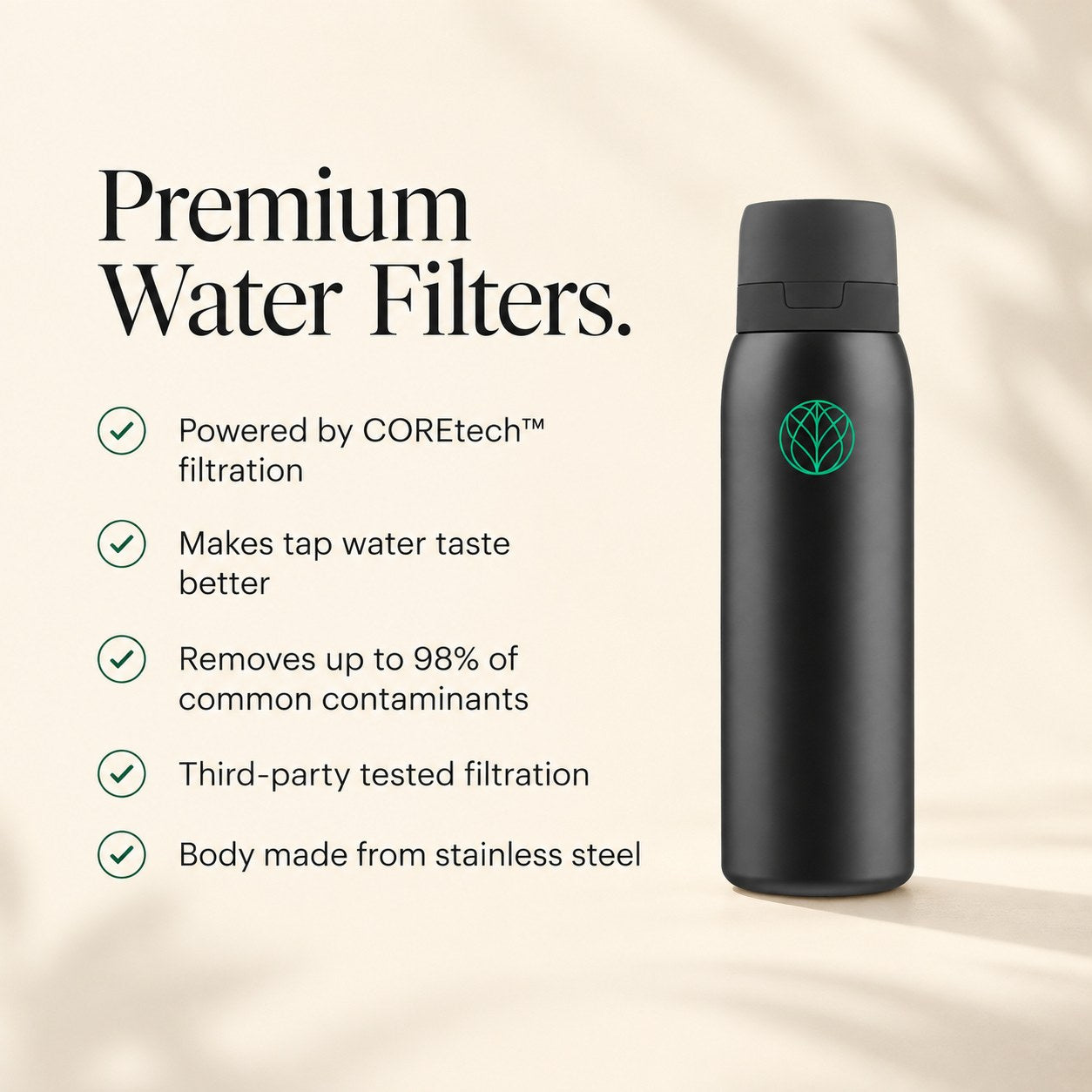 Ultra Stainless Steel Water Filter Bottle + Urban Filter