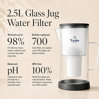 2.5L Glass Water Filter Jug Carafe - Black