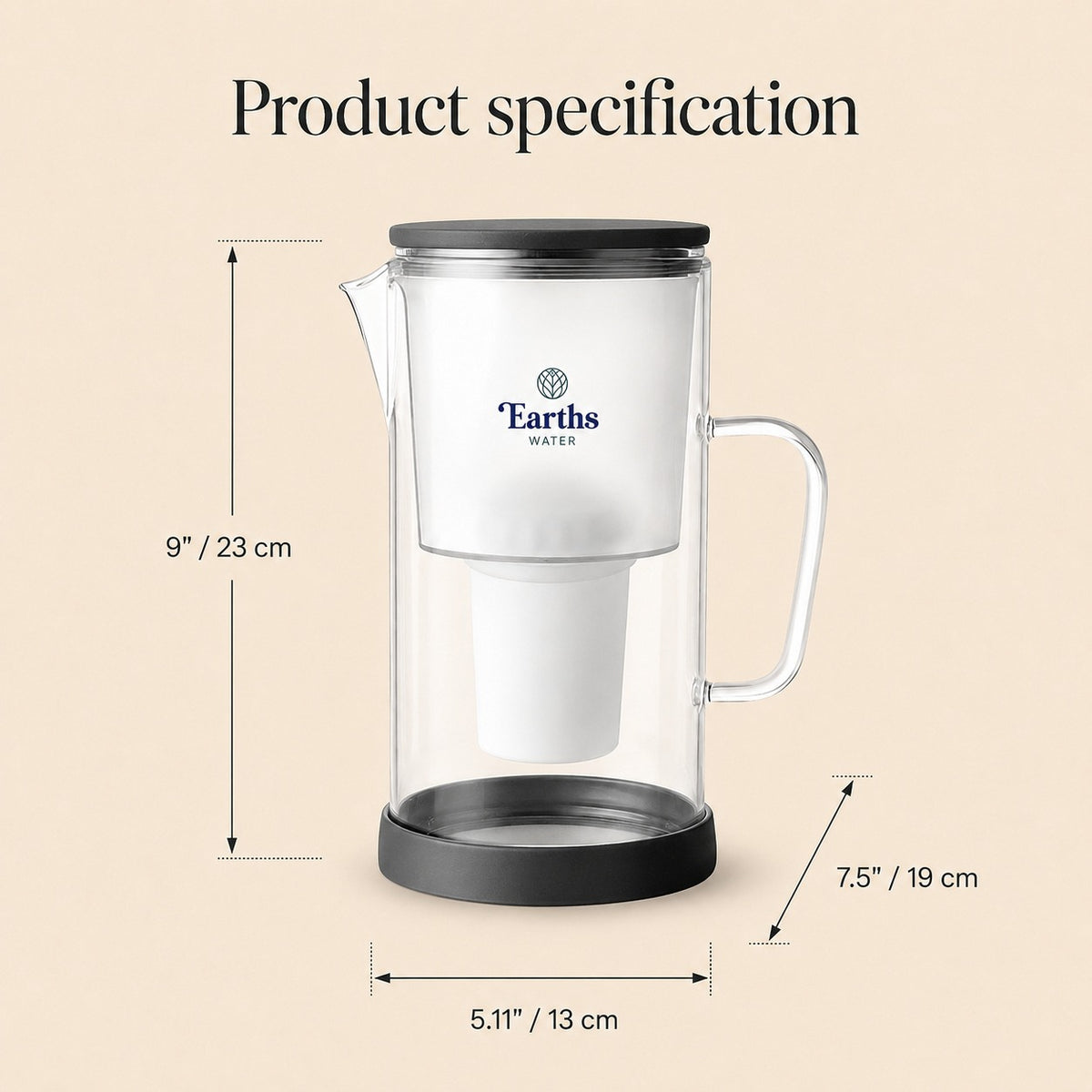 2.5L Glass Water Filter Jug Carafe - Black