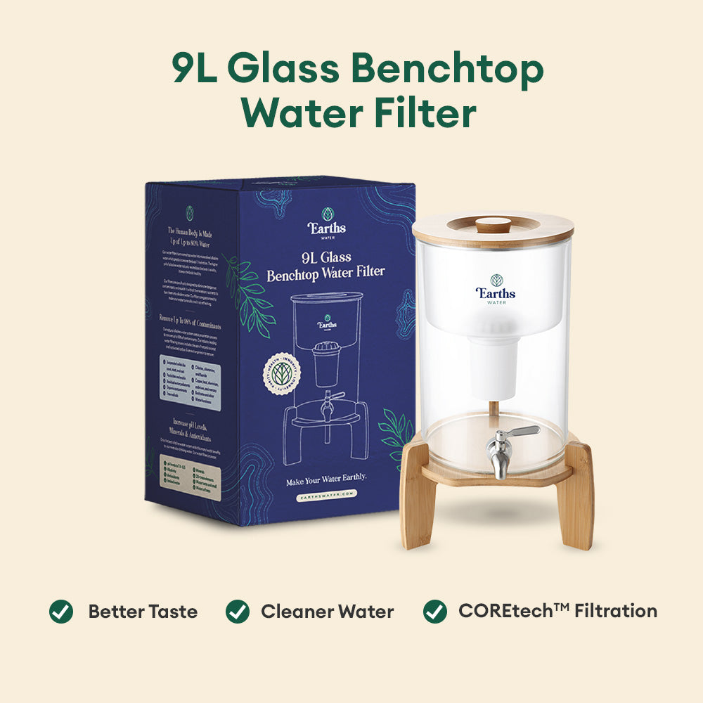 9L Glass Benchtop Alkaline Water Filter - Natural Bamboo