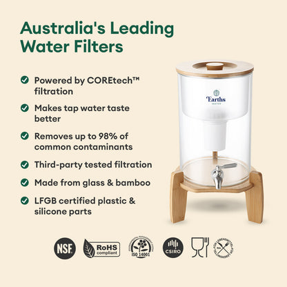 9L Glass Benchtop Alkaline Water Filter - Natural Bamboo