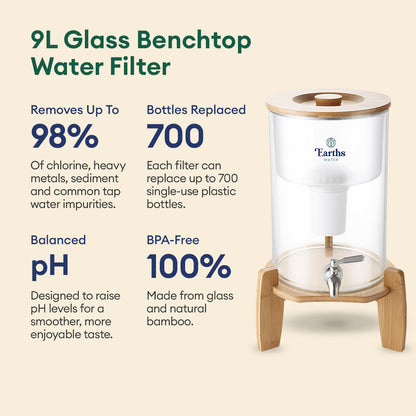 9L Glass Benchtop Alkaline Water Filter - Natural Bamboo
