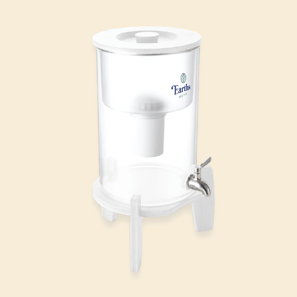 9L Glass Benchtop Alkaline Water Filter - White Bamboo